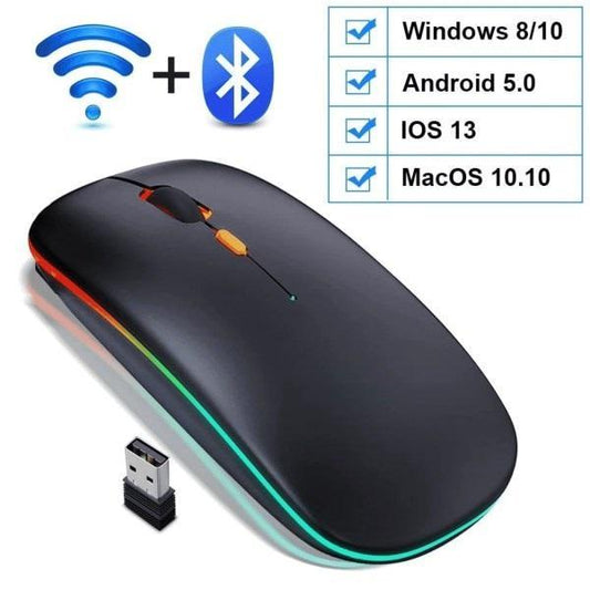 Rechargeable LED Bluetooth 5.1/2.4G Wireless Mouse, Silent, 800/1200/1600 DPI, USB-C